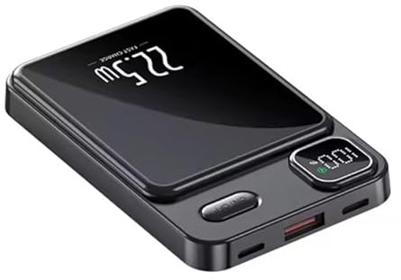 10000mAh Magnetic Qi Wireless Power Bank 22.5W Super Fast Charging, Portable Charger, PD20W Two-Way Fast Charge, LED Display Compatible with iPhone 12/13/14/15/16/17 [BLACK]