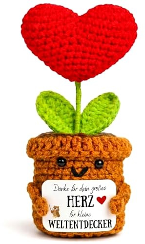 EQUIK PRODUCTS Lehrerin Geschenk – Gehäkeltes Herz „Danke für Dein großes Herz für kleine Weltentdecker“ – Abschiedsgeschenk für Lehrerin, Erzieherin, Lehrer oder Hebamme – Kleines Dankeschön