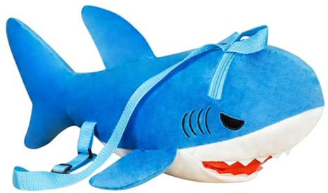 mochila de tiburón de dibujos animados – bolso escolar de peluche con forma de animal, mochila suave y estética para estudiante | Compañero decorativo para el hogar y de transporte funcional