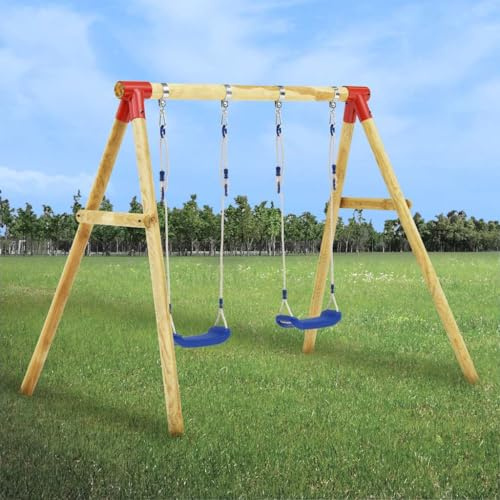 Mangloder - Juego de columpio de madera de pino de 230 x 130 x 166 cm, para jardín y parque infantil, con 2 columpios ajustables, resistente a la intemperie, apto para niños a partir de 3 años, máx