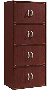 Hodedah 4-Shelf, 8-Door Bookcase Cabinet in Mahogany