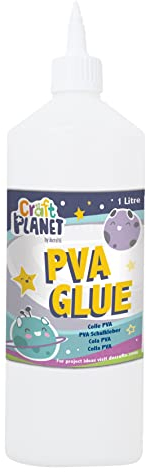 Craft Planet - 1 Litre White Strong, Tacky PVA All Purpose Glue For Kids Art, Toddler Craft, School Supplies, Woodwork, Home Projects, DIY, Craft Box Refill, For Paper, Wood, Craft Materials And More