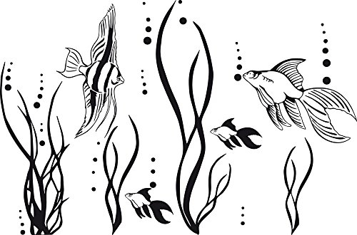 GRAZDesign Wandtattoo Bad Meer mit Fische | Aufkleber für Badezimmer | wasserfest - 61x40cm / 070 schwarz