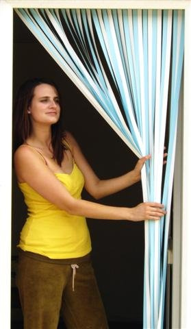 Heavy Duty Bug Blind/Fly Blind-SKY BLUE & WHITE-80cm wide (Standard UK door width)- Complete With Screw In Fitting Hooks For Wooden Door frames.