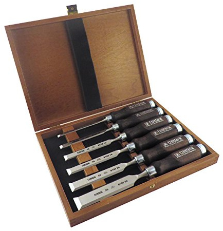 Narex 6 pc Set 6 mm (1/4), 10 (3/8), 12 (1/2), 16 (5/8), 20 (13/16), 26 (1-1/16) Woodworking Chisels in Wooden Presentation Box 853053