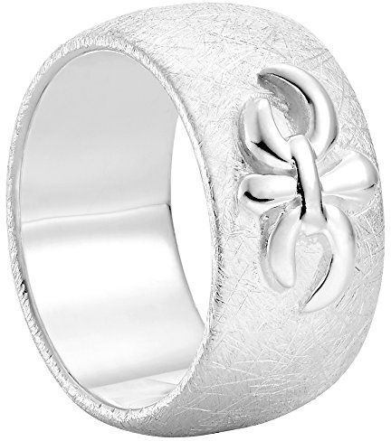 Vinani Damenring aus 925 Sterling Silber – Massiver, gebürsteter Ring mit Fleur de Lis Lilie & Ritter-Symbol, nickelfrei & antiallergisch, handgefertigter eleganter Silberschmuck