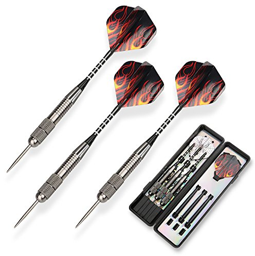 3 Pack Steel Darts Set Tungsten 26 Grams with Aluminum Shafts and 3 Style Flights + 1 Case, Professional Metal Dart Tip Set (26g)