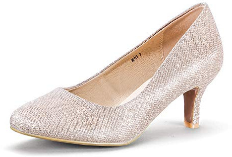 IDIFU Women's Gold Heels Size 8 Classic Low Heels Dress Pumps 2 Inch Kitten Heel Round Toe Office Wedding Shoes (Gold Glitter)