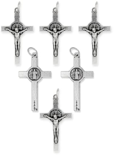 Gifts Catholic Inc. Bulk Pack of 25 - St Benedict Crucifix for Rosary Making - 1.5 Inch Silver Oxidized Crucifix for Bulk Rosary Making Supplies, Made in Italy