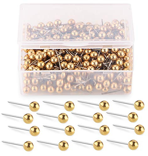 Yalis Push Pins Map Tacks 1/8-Inch Retro Metallic Color Beads Head Marking Push Pins, 200-count (Gold)