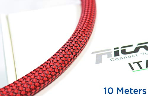 Ricable Custom RB13/10 - Rouge/Noir 10 m -Gaine de Protection tressée pour câble 10-16 mm