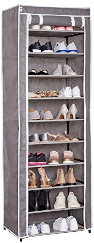LOVE !T STORE !T Faltschrank mit 10 Böden für die Aufbewahrung von Schuhen und mehr Schuhschrank, Stoff (atmungsaktives Vlies), Grau, 60x40x175 cm