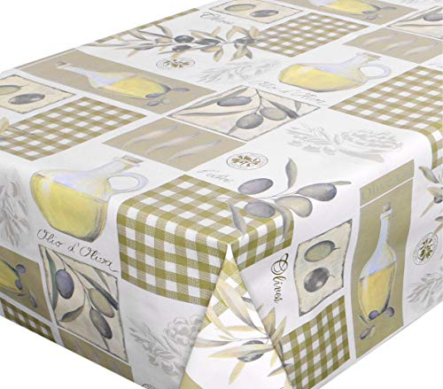 Olive Wachstuchtischdecke glatt abwischbar Garten Tischdecke RUND OVAL ECKIG, Größe wählbar (Eckig 140x180 cm)