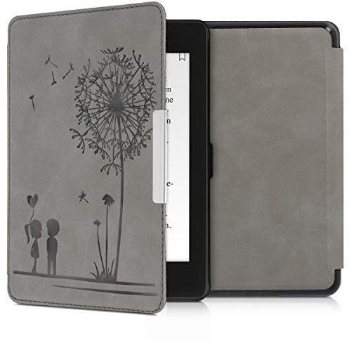 kwmobile Schutzhülle für Amazon Kindle Paperwhite (10. Gen - 2018) Hülle - eReader Case aus Kunstleder mit Auto Sleep Funktion - Pusteblume Love mit Grau