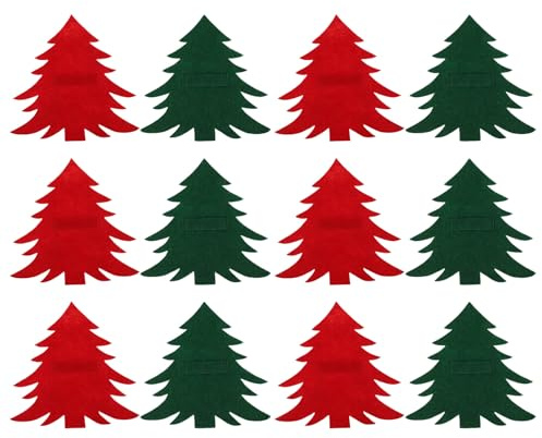 Amosfun 12er Set Weihnachtsbaum Besteckhalter Aus Filz - Kreative Bestecktaschen FüR Messer, Gabeln Und LöFfel - Tischdeko FüR Weihnachten in Rot Und GrüN (Je 6 StüCk)