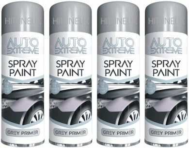 HitlineUK 4 x Grey Primer Spray Paint Matt Spray Paint Aerosol Can Auto Extreme for Metal Wood 250ml