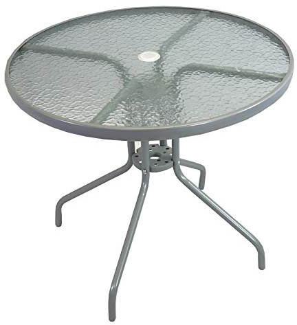 Selections Round Metal Garden Table with Glass Top Seats 4 with Hole for Parasol