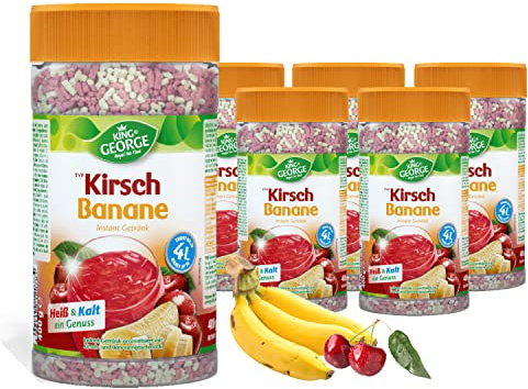 KING GEORGE - Royal Tea Time, Kirsch-Banane Instantgetränk 6 x 400 g, Heiß & Kalt ein Genuss, Instantteegetränk mit Kirsch-Banane Geschmack, Ergibt bis zu 4 l…