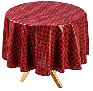 HAC24 Tischdecke Rund Bordeaux Ø 140 cm Abwaschbar Wachstuch Gartentischdecke Wachstuchtischdecke Wachstischdecke