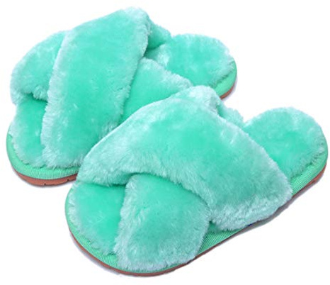 Hitopteu Damtofflor Fluffiga Tofflor Fuskpäls Lurviga öppen tå Tofflor Inomhus Utomhus Slippers Sandaler för Damer Grön EU 41/42 voor labelgrootte 42/43
