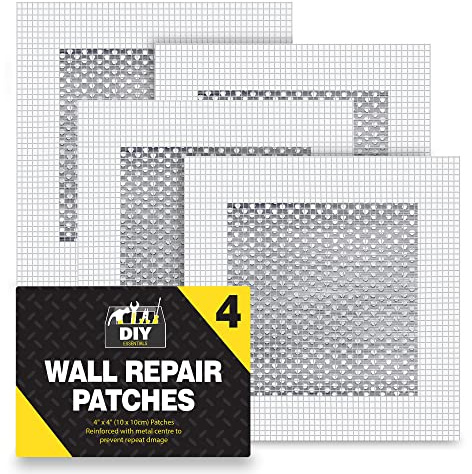 SOL 4pk Wall Repair Patches - Self Adhesive Mesh Kit 10 x 10cm | Plasterboard hole filler for drywall cracks and small damage, repair kit for walls & ceilings smooth finish 10 x 10cm