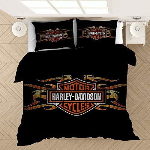 NICHIYO Harley Davidson Motorcycle Bettbezug Bettwäsche Set - Bettbezug und Kissenbezug,Mikrofaser,3D Digital Print dreiteiliger Bettwäsche (13,Single 135 * 200cm+80 * 80cm)