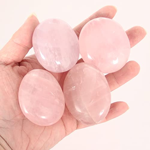4 Stück Rosenquarz Handschmeichler, Polierte Natursteine | 4 polierte Rosenquarz Handschmeichler mit zarter Farbe – ideal für Sammlung, Deko und Geschenk.