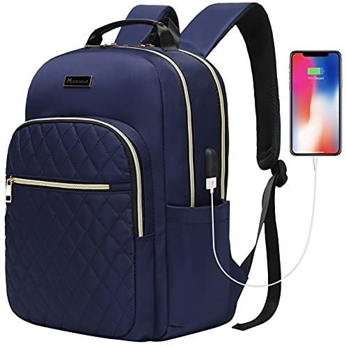 MODOKER Womens Laptop Backpack 15.6-Inch Laptop & Tablet, Laptop Backpack for Business Work Travel with USB Charging Port, Fashion College School Bookbag Casual Daypack, Blue | Eco-friendly canvas backpack with durable construction. Comfortable straps for travel, work, or daily use.