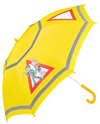 Quick Safety® Kinder Regenschirm Doppel-reflektierend. Sicher zur Schule und nach Hause. Mädchen Jungen-Schirm Ø86cm Schirmdach 262g (Safety gelb)