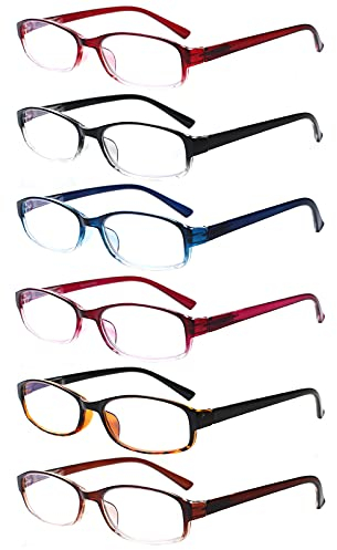 COJWIS 6 pack Lesebrille Blaulichtfilter Brille für Damen und Herren Federscharnier Lesehilfe Blendfreie UV Brille (6 Farbe Mischen, 2.5)