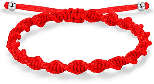 JENDEAR SHINE Bracciale Intrecciato Donna Uomo Bambina Ragazzo Bracciale Corda Regolabile Gioielli Fatti A Mano Compleanno Amicizia Coppia Regalo Rosso Nero Braccialetto Fortunato
