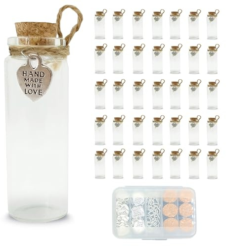 LOYONAL Kleine Glasflaschen mit Korken, 35 Stück 20 ml Wunschflaschen DIY | Mini Glasfläschchen für Basteln, Dekoration, Gastgeschenke und kreative Projekte