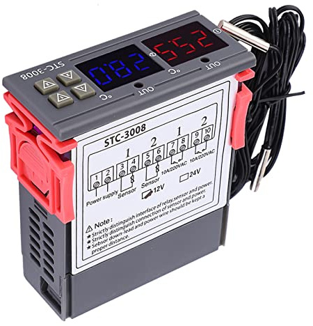 STC-3008 Digitaler intelligenter Thermostat, einstellbarer Temperaturreglerschalter, mit zwei NTC(12V)