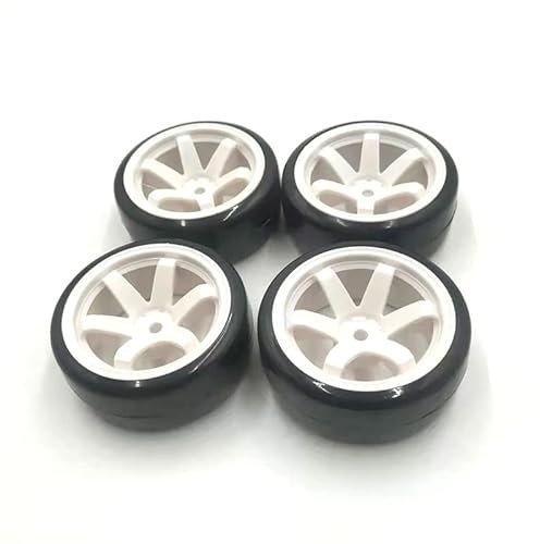 Greendhat 4 pièces en Plastique Dur RC Plat dérive Pneu Jantes for Traxxas HSP Tamiya HPI Voiture sur Route/Wltoys 144001 124018 124019 A959-B ( Color : White )