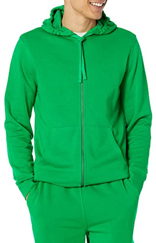 Amazon Essentials Men's Lightweight Long-Sleeve French Terry Full-Zip Hooded Sweatshirt, Green, Medium
