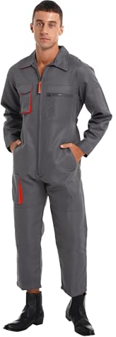 MSemis Herren Arbeitsoverall Mechanisch Overall mit vielen Taschen Maleroverall Kurzarm Langarm/Jumpsuit Arbeitskleidung für Handwerker Dunkelgrau L