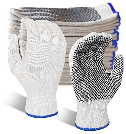 GSAFEME Safety Work Gloves 12 Pairs Cotton with Anti-Slip Grip Dots for Construction,Warehouse Lifting,House Moving
