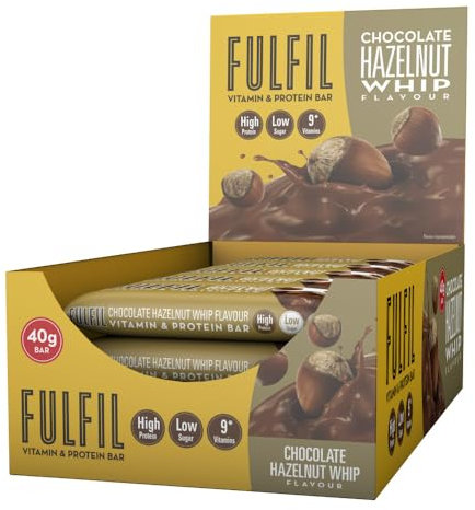 Fulfil Vitamin and Protein Bars (15 x 40g Bars) — Chocolate Hazelnut Whip Flavour — 14g High Protein, 9 Vitamins, Low Sugar