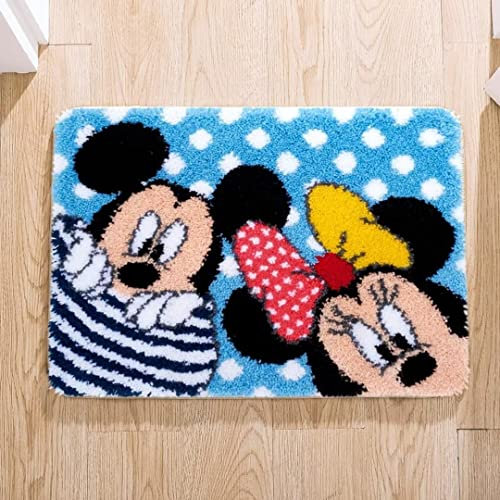 ROCKY&CHAO Disney Latch Hook Kit Mickey and Minnie 60x42 cm, DIY Rug Making Kit for Adults Kids, Latch Hook Rug Kits, Cross Stitch Kit Carpet Making Cushion Needlework Craft Kits for Women, Home Decor