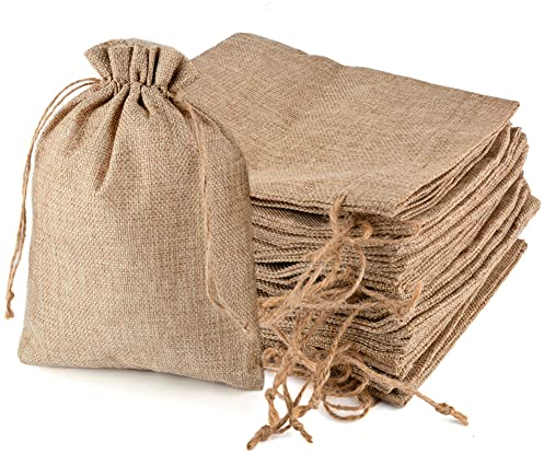 CLTPY 20 Pezzo 20x30 cm Sacchetti di Juta Cotone Lino per Stoccaggio e Monili - Regalo per Festa di Nozze e Natale (Colore Primario)
