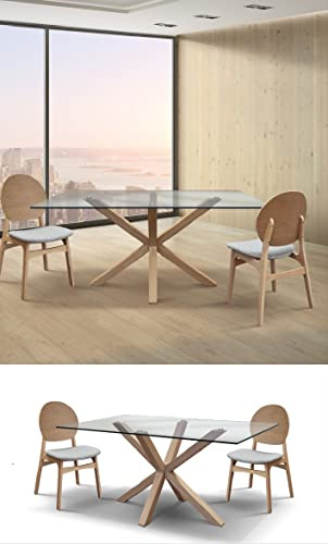 Mar.c.a. Design - Tavolo da Pranzo Rettangolare 160x90x75 cm - Tavolo Sala Da Pranzo con Piano in Vetro Temperato e Struttura in Legno - Made in Italy