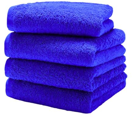 Diamond Tex 4 Pack Cotton Face Cloth Set 30 x 30 cm Flannel Washcloth Towels Extra Absorbent & Quick Dry Hotel Gym, Golf, Spa 600-GSM (Royal Blue)
