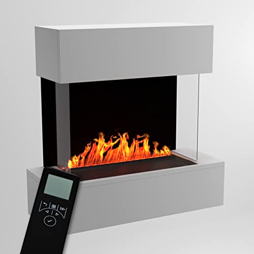 GLOW FIRE Cheminée Murale à Vapeur d'eau HÖLDERLIN - Cheminée électrique Murale avec Flammes 3D LED réalistes, Effet crépitant, télécommande, 80x78x37 cm, Opti-Myst 500, Blanc