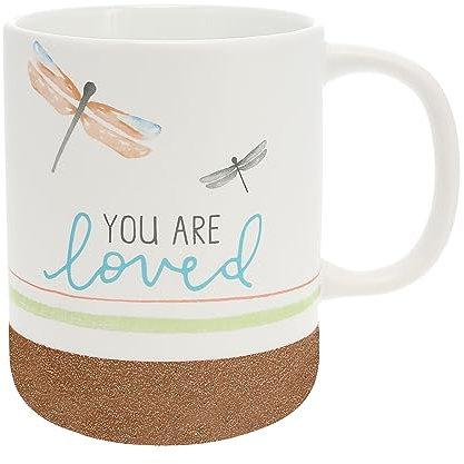 Pavilion Gift Company – You Are Loved - 16-ounce Stoneware Mug with Sandy Glazed Bottom, Dragonfly, Large Handle Coffee Cup, Survivor Encouragement Gift, 1 Count (Pack of 1), 3.5” x 3.5”