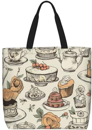 DEHIWI Afternoon Tea Tragetasche für Damen, wasserdicht, lässig, Schultertasche mit Reißverschluss, Lebensmittelhandtaschen für Büro, Einkaufen, Reisen, Schwarz, Einheitsgröße