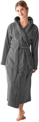 SIEGENTHAL® Damen Bademantel Frottee Velours aus 100% Baumwolle mit Kapuze, flauschiger Morgenmantel, Saunamantel, Hausmantel, Wellness Bademantel, Dunkelgrau, S-M
