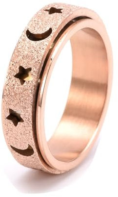 Aotiwe Ring Rosegold Damen Set, Freundschaftsringe Dünn Sternmond Drehbar aus Edelstahl Größe 62 (19.7)