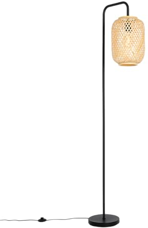 Qazqa - Oriental Floor lamp Bamboo - Yvonne- - Oriental - Suitable for LED E27 | 1 Light - Bamboo Floor lamp - Suitable for Living Room I Bedroom I
