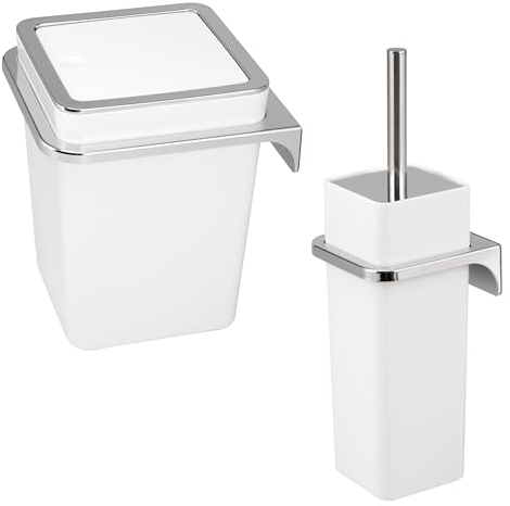 bremermann Savona, set da 2 pezzi, secchio cosmetico da 6 litri e scopino WC con supporto a parete, rettangolare (plastica-bianco)