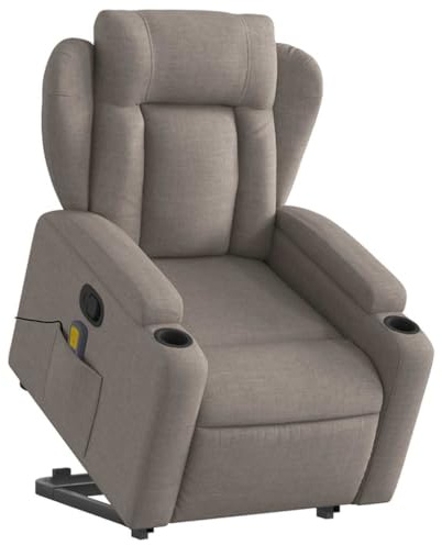 vidaXL Massagesessel, Sessel mit Aufstehhilfe, Relaxsessel mit Liegefunktion Vibrationsfunktion, Fernsehsessel Liegesessel Aufstehsessel, Taupe Stoff